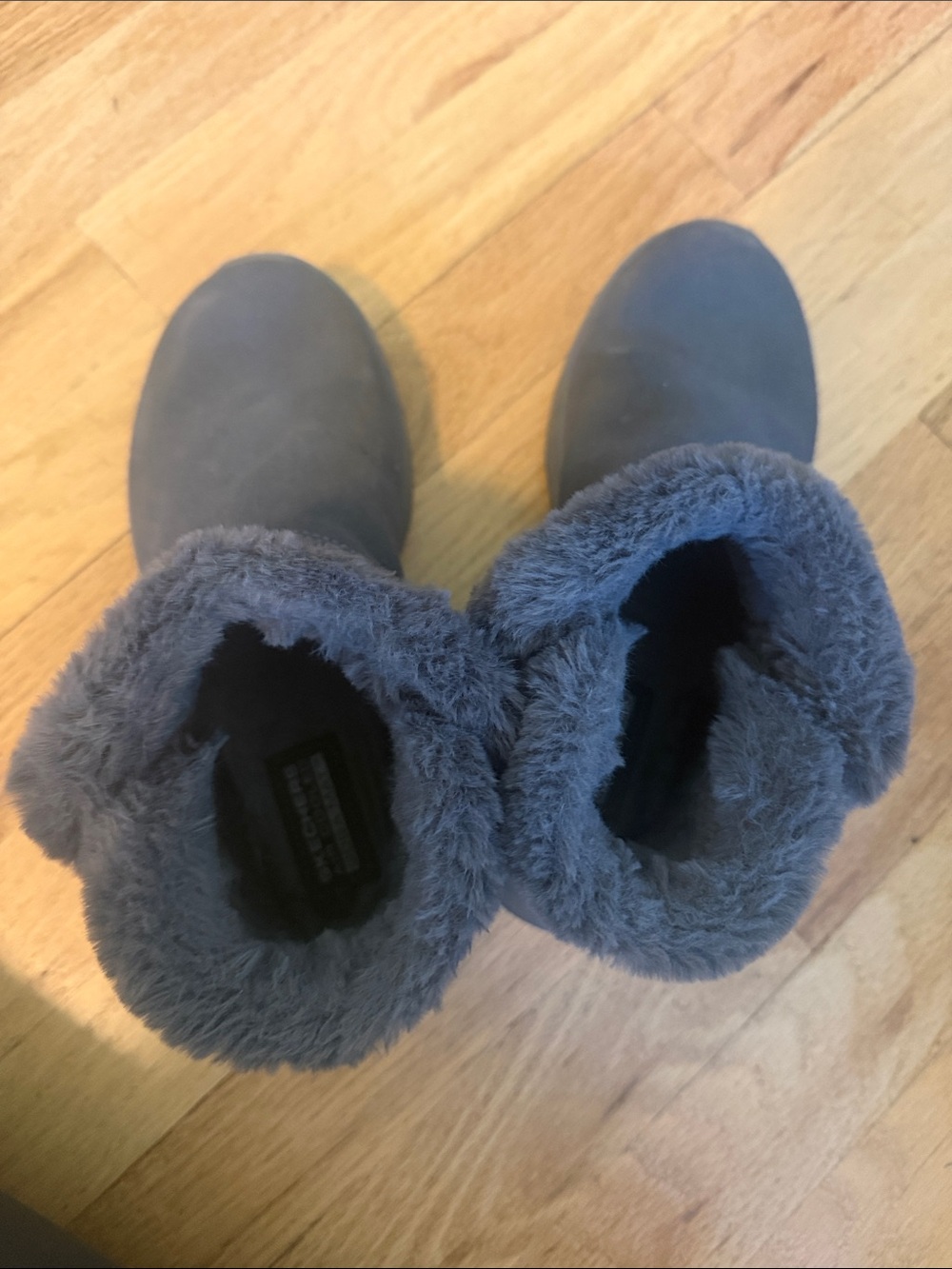Skechers Gray Suede Faux-Fur Cuff Slip-On Boots